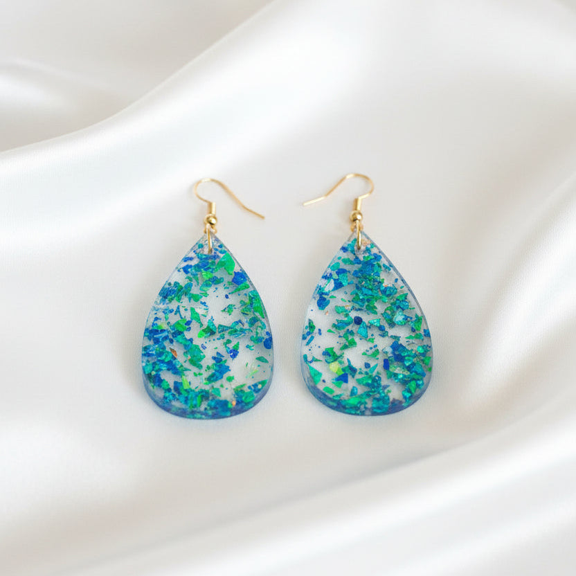 Iridescent Blue/Green Teardrop Earrings