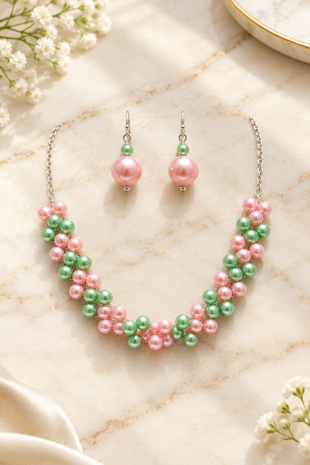 Blush Garden Beaded Necklace & Earring Set