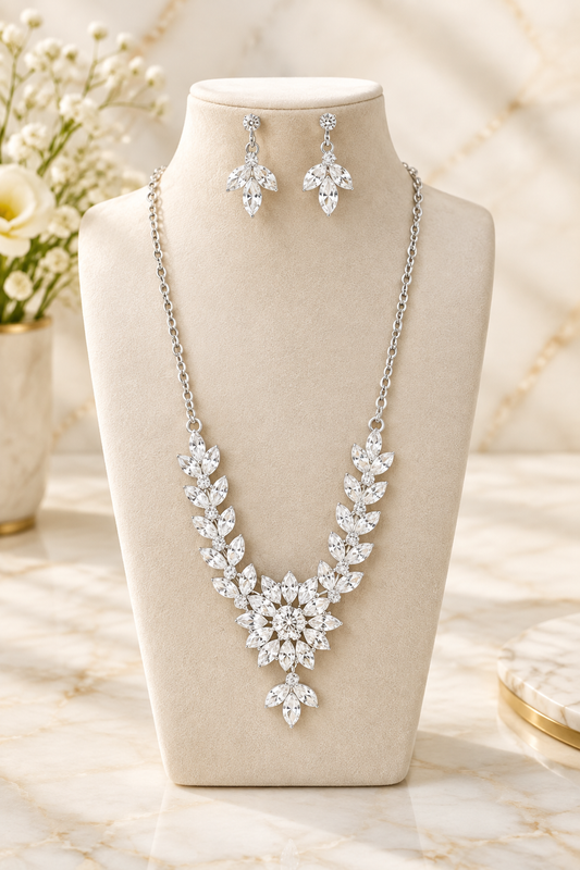 Crystal Floral Necklace & Earring Set