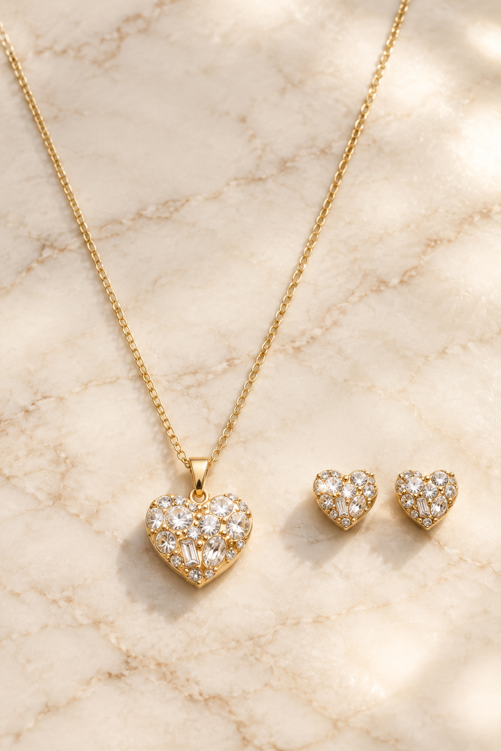 Crystal Heart Elegance Set on cream marble, new version