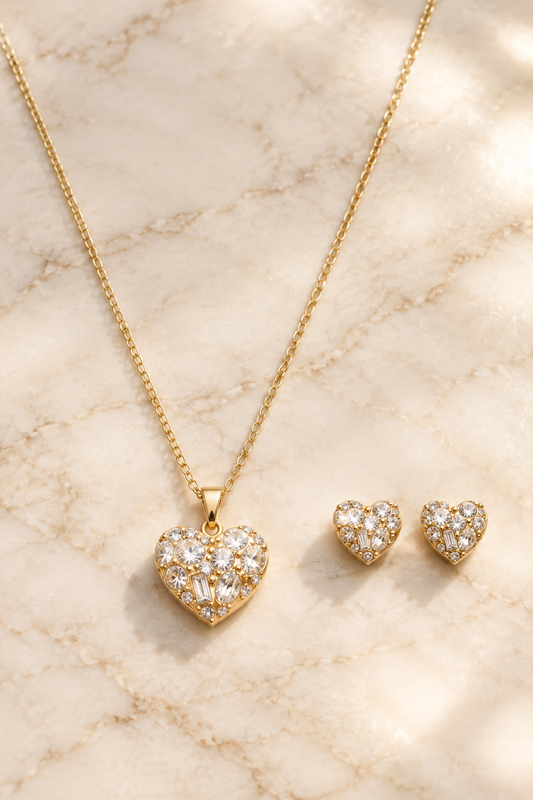 Crystal Heart Elegance Set on cream marble, new version