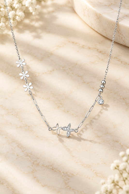 Crystal Wings Anklet on cream marble