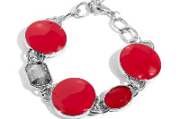 Bracelet with red circular beads and silver chain