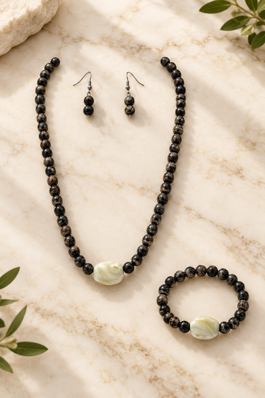Earthy Stone Complete Set on cream marble, new version
