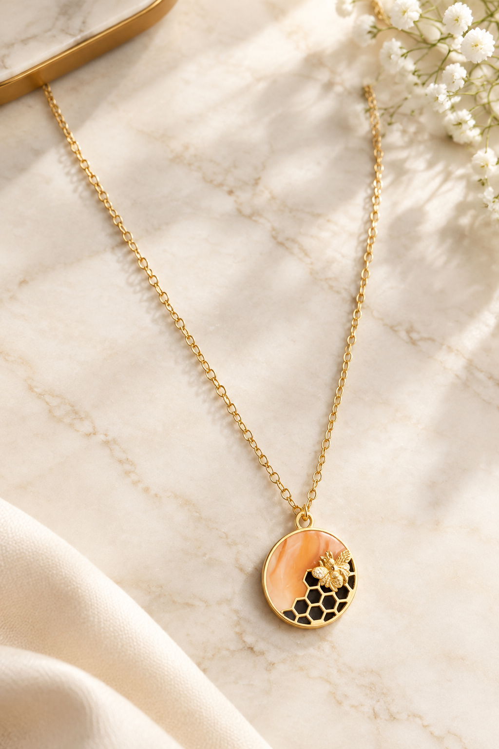 Golden Honeybee Charm Necklace