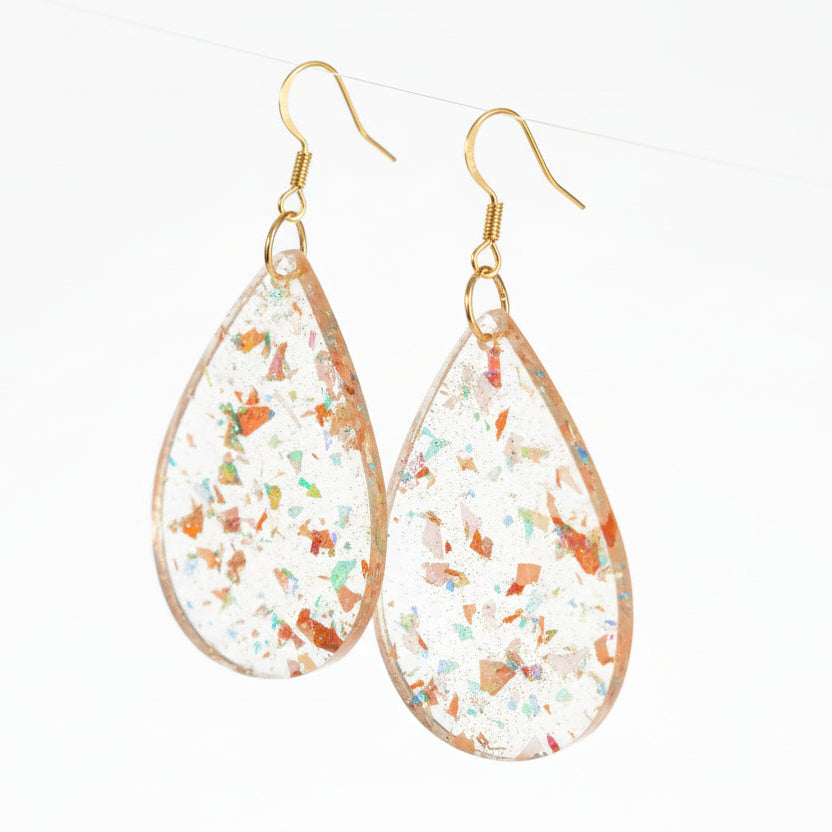 Amber Shimmer Resin Teardrop Earrings