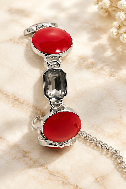 Red Disc & Crystal Chain Bracelet