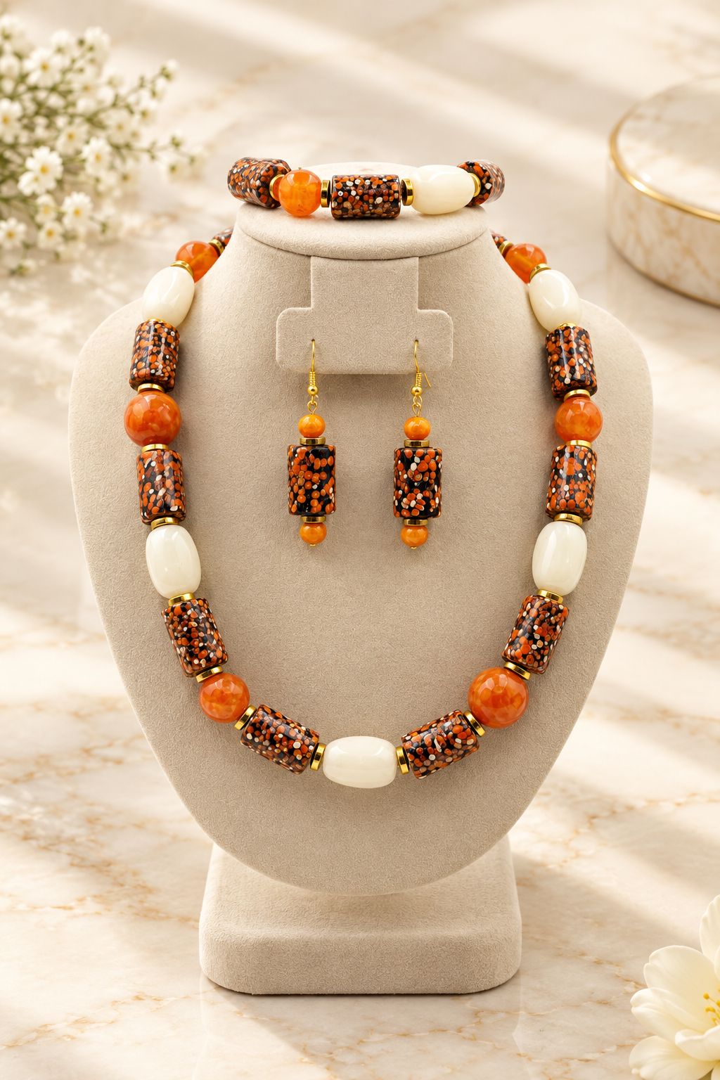 Sahara Mosaic Statement Set on cream marble