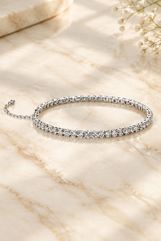 Silver Gilded Glow Anklet on cream marble, new version