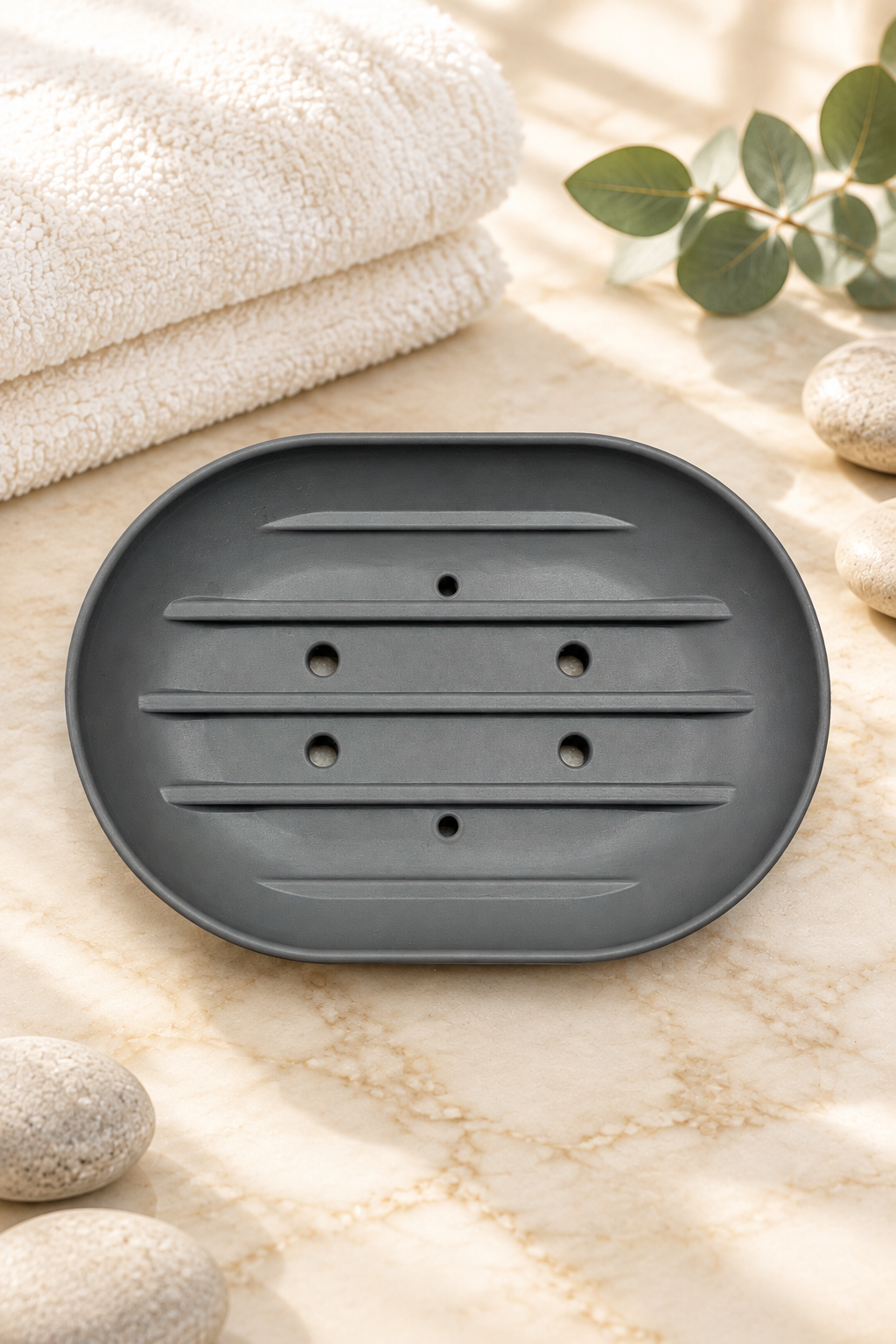 Soap Saver Dish with a matching cream-marble spa background